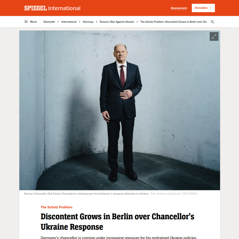 The Scholz Problem: Discontent Grows in Berlin over Chancellor's Ukraine Response