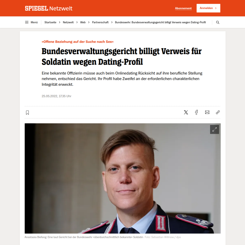 Bundeswehr: Bundesverwaltungsgericht billigt Verweis wegen Dating-Profil