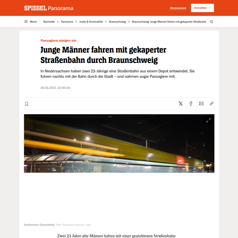 Braunschweig: Junge Männer fahren mit gekaperter Straßenbahn durch die Stadt