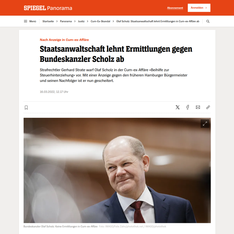 Olaf Scholz: Staatsanwaltschaft lehnt Ermittlungen in Cum-ex-Affäre ab