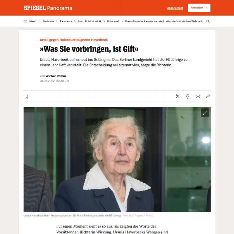 Ursula Haverbeck erneut verurteilt: »Von der historischen Wahrheit meilenweit entfernt«