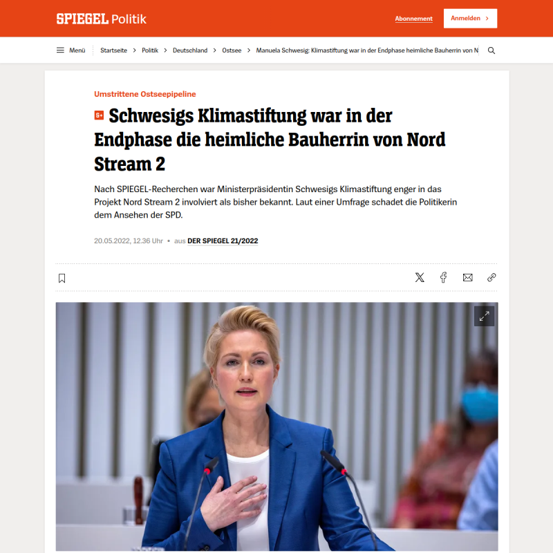 Manuela Schwesig: Stiftung Klima- und Umweltschutz MV war in der Endphase die heimliche Bauherrin von Nord Stream 2