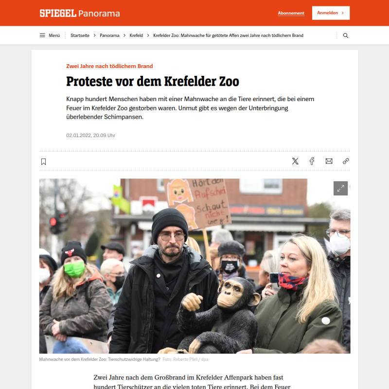 Zwei Jahre nach Feuer im Krefelder Zoo: Mahnwache für getötete Affen