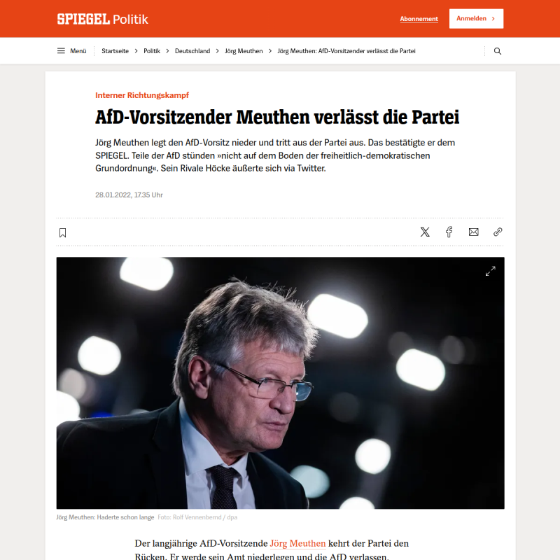 AfD: Vorsitzender Jörg Meuthen verlässt die Partei