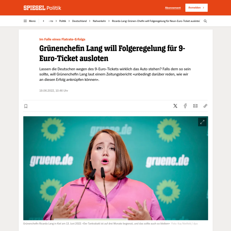 Grünen-Chefin Ricarda Lang will Folgeregelung für Neun-Euro-Ticket ausloten