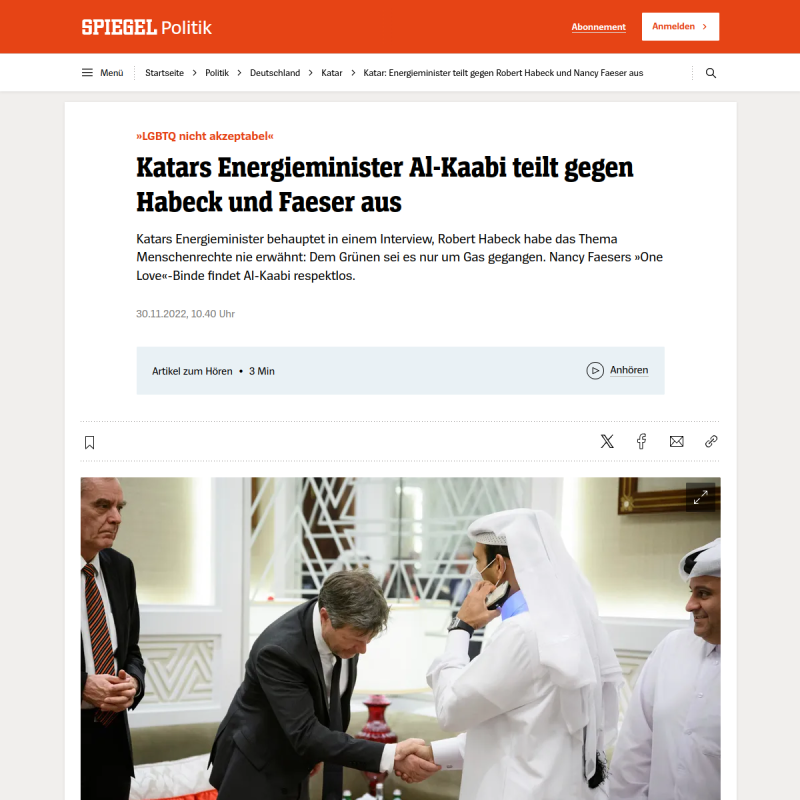 Katar: Energieminister teilt gegen Robert Habeck und Nancy Faeser aus
