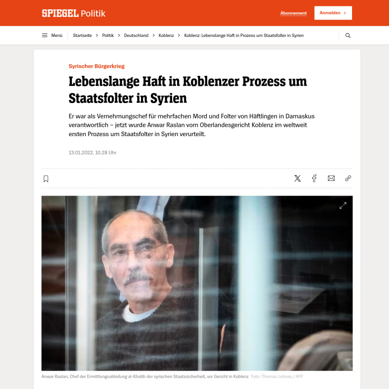 Koblenz: Lebenslange Haft in Prozess um Staatsfolter in Syrien