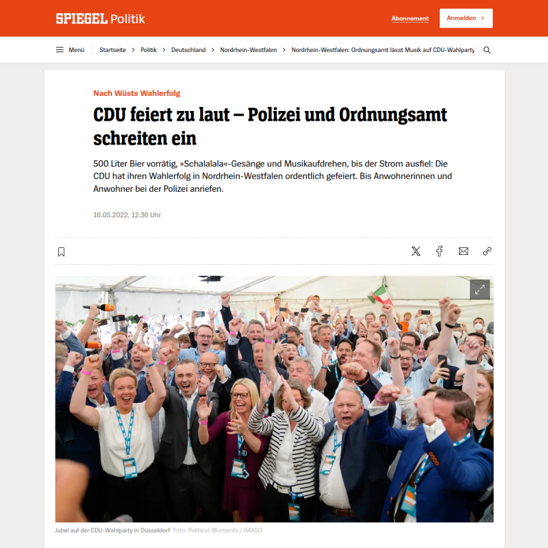 Nordrhein-Westfalen: Ordnungsamt lässt Musik auf CDU-Wahlparty leiser drehen