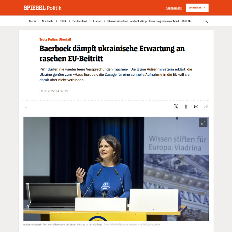 Ukraine-Krieg: Annalena Baerbock dämpft Erwartung eines raschen EU-Beitritts der Ukraine