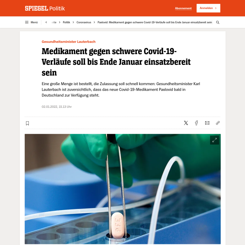 Paxlovid: Medikament gegen schwere Covid-19-Verläufe soll bis Ende Januar einsatzbereit sein