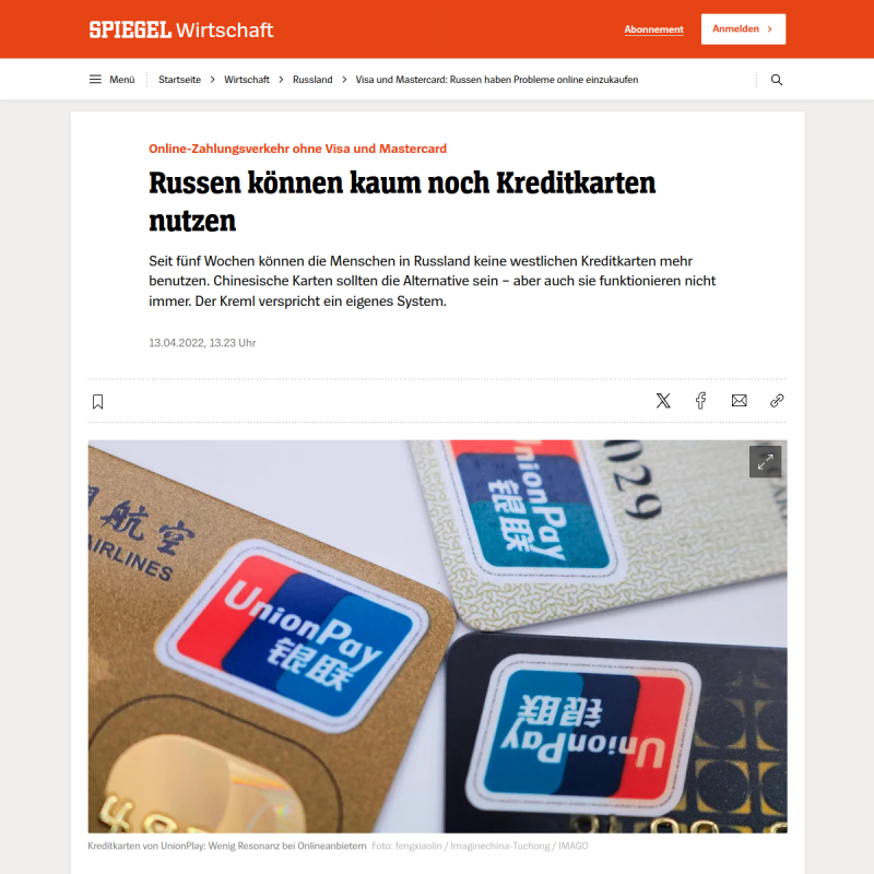 Kreditkarten: Russen haben Probleme online einzukaufen
