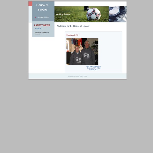 Website screenshot for House of Soccer Crestwood