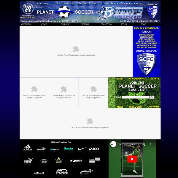 Website screenshot for Planet Soccer Newhall