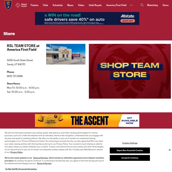 Website screenshot for Real Salt Lake Team Store Sandy