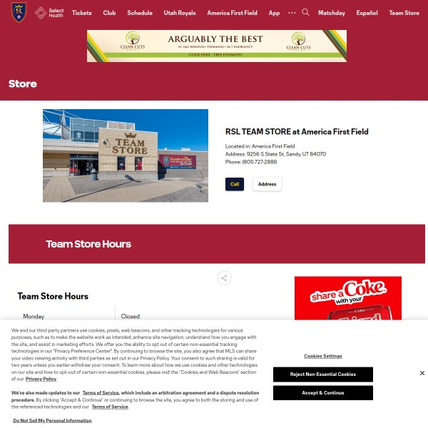 Website screenshot for Real Salt Lake Team Store Sandy