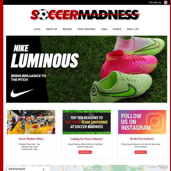 Website screenshot for Soccer Madness Buffalo Grove
