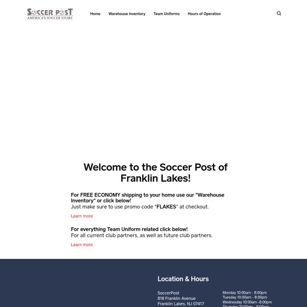 Website screenshot for Soccer Post Franklin Lakes