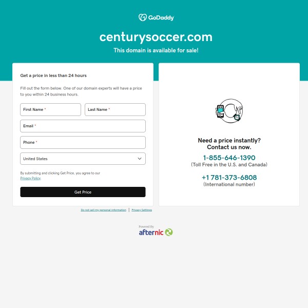 Website screenshot for Century Soccer Commerce