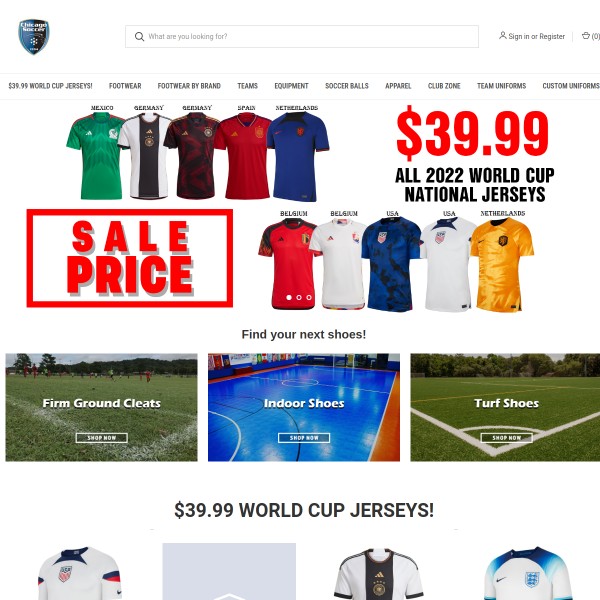 Website screenshot for Chicago Soccer Melrose Park