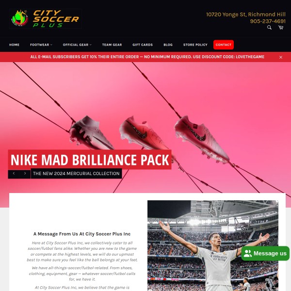 Website screenshot for City Soccer Plus Richmond Hill