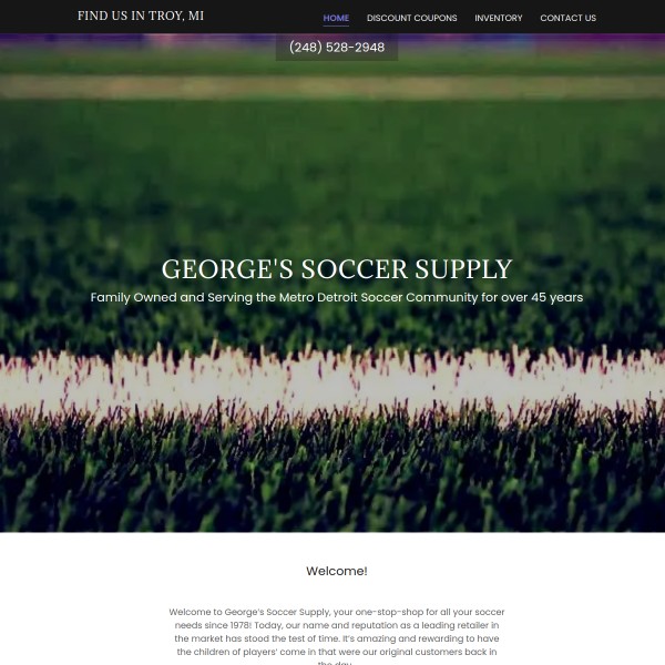 Website screenshot for George's Soccer Supply Troy