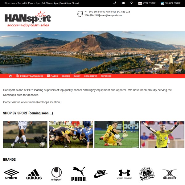 Website screenshot for Hansport Soccer Kamloops