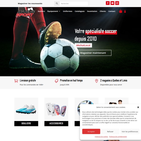 Website screenshot for Influence Sport Quebec City