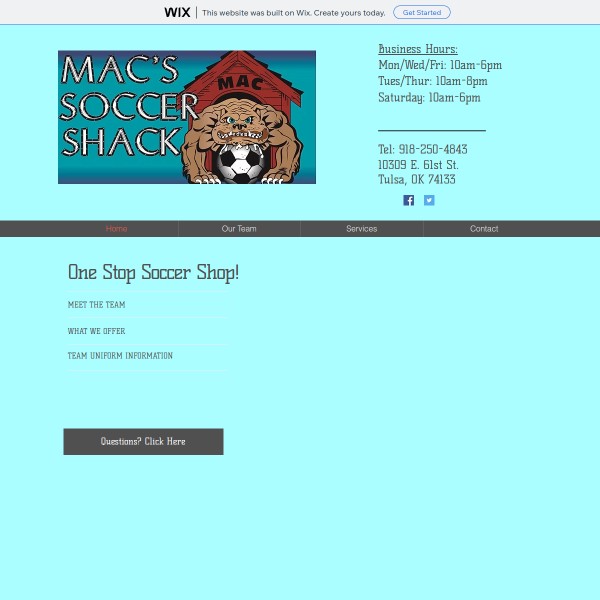 Website screenshot for Mac's Soccer Shack Tulsa