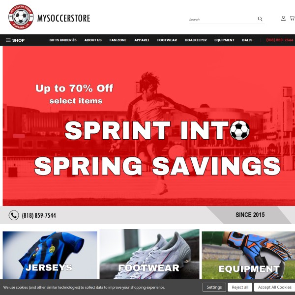 Website screenshot for My Soccer Store Burbank
