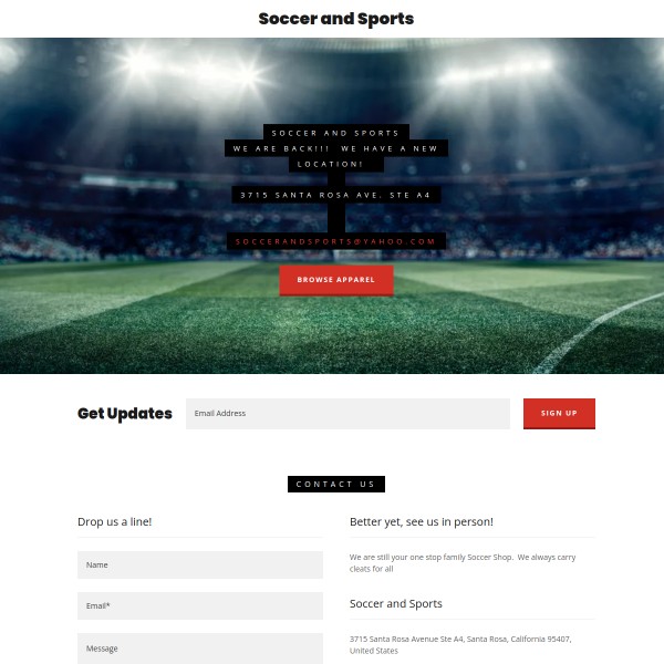 Website screenshot for Soccer and Sports Santa Rosa
