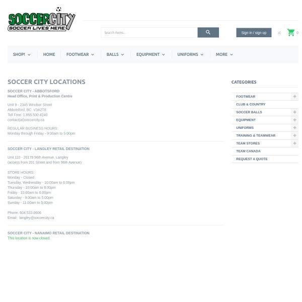 Website screenshot for Soccer City Langley