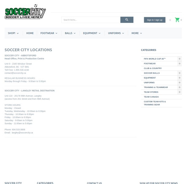 Soccer City Langley Soccer Store in Langley, BC Soccer Retailers