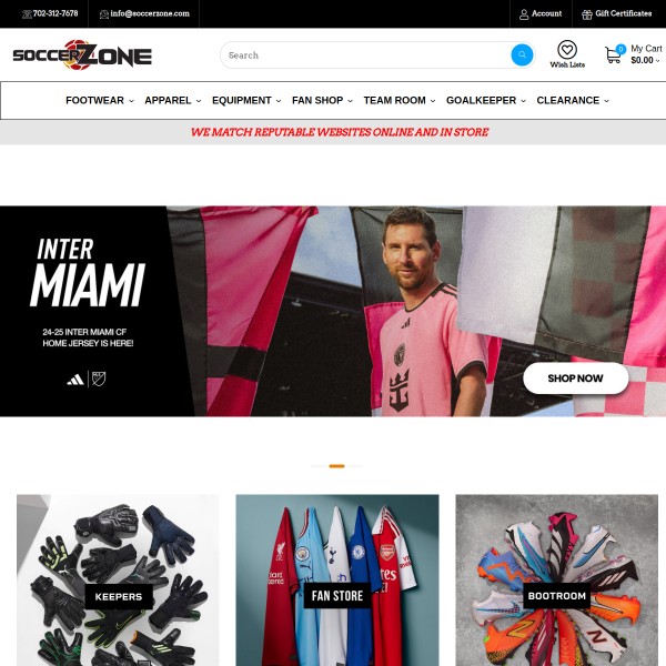Website screenshot for Soccer Zone Las Vegas