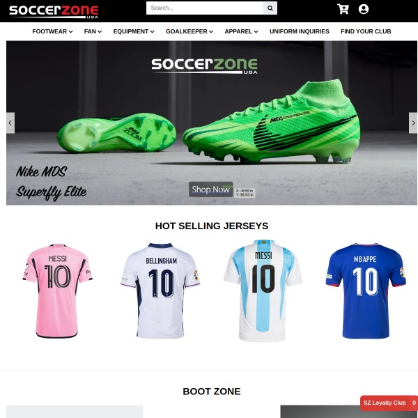 Website screenshot for Soccer Zone USA North Bergen