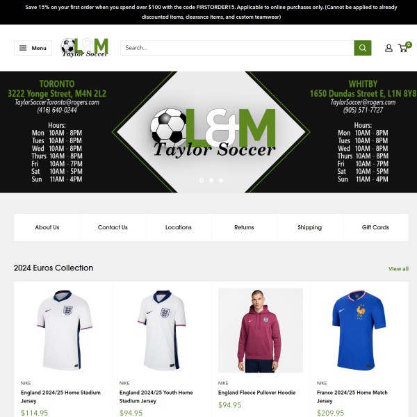 Website screenshot for L&M Taylor Soccer Toronto