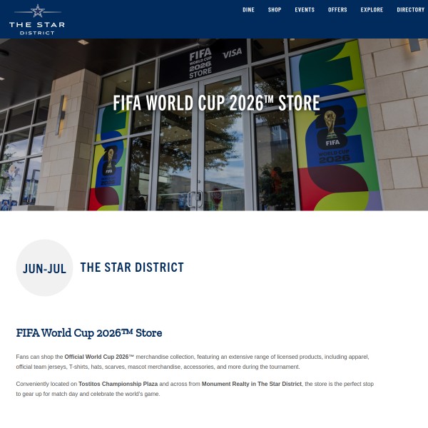 Website screenshot for FIFA World Cup 2026 Store Frisco