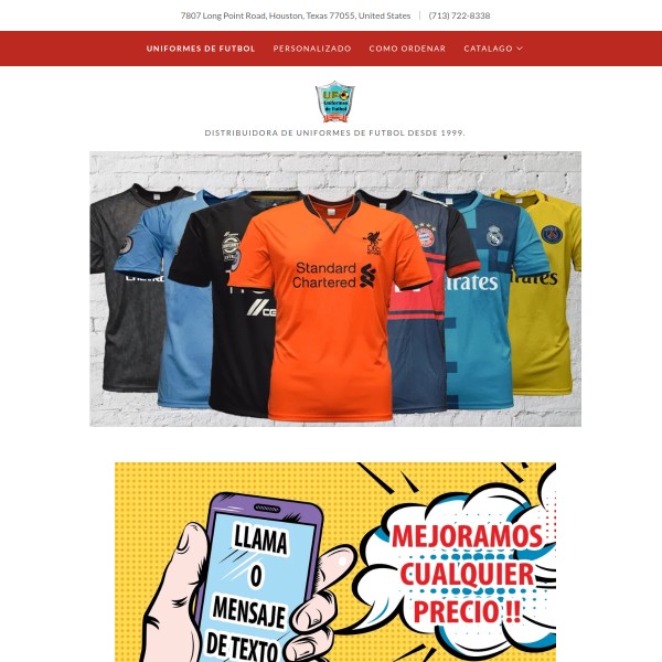 Website screenshot for Uniformes De Futbol Houston
