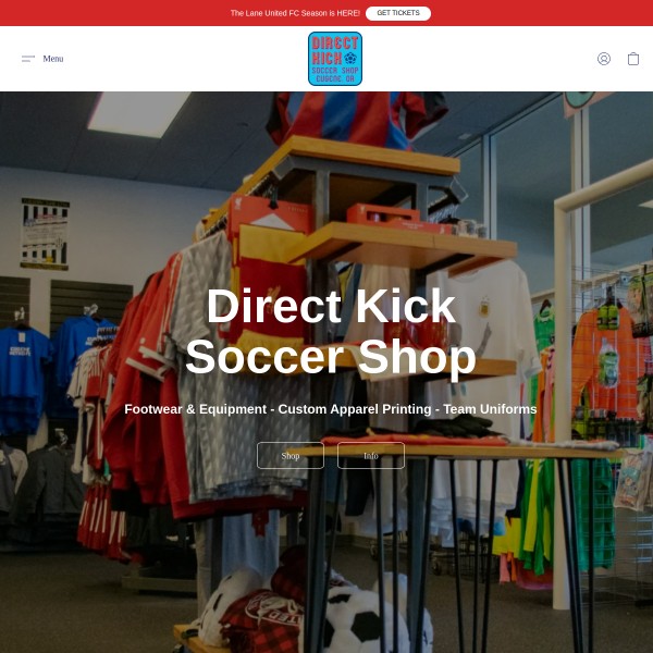Website screenshot for Direct Kick Soccer Shop Eugene