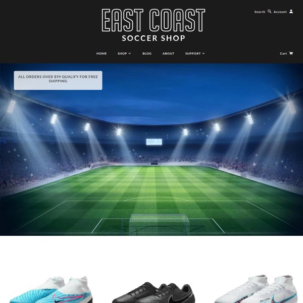 Website screenshot for East Coast Soccer Shop Wilbraham