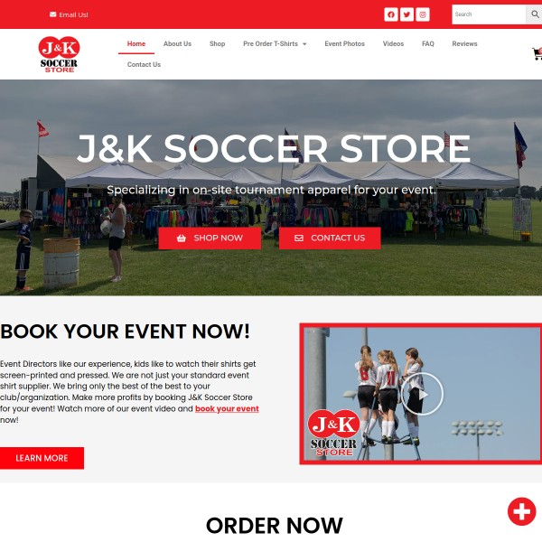 Website screenshot for J&K Soccer Springfield