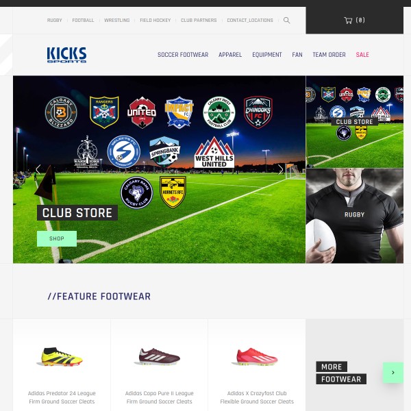 Website screenshot for Kicks Sports South Edmonton
