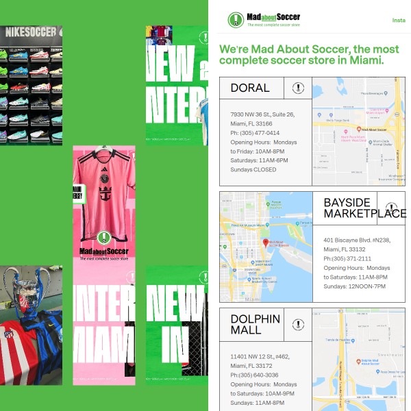 Website screenshot for Mad About Soccer Doral Miami