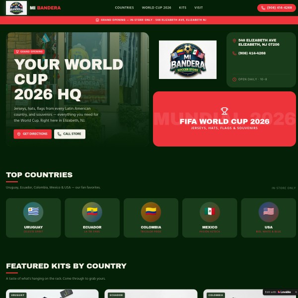 Website screenshot for Mi Bandera Soccer Store Elizabeth