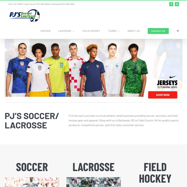 Website screenshot for PJ’S Soccer/Lacrosse Bethesda