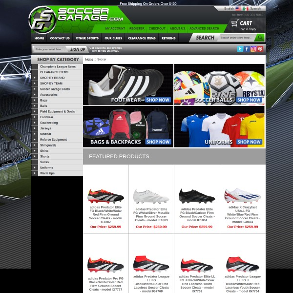 Website screenshot for SoccerGarage.com San Juan Capistrano