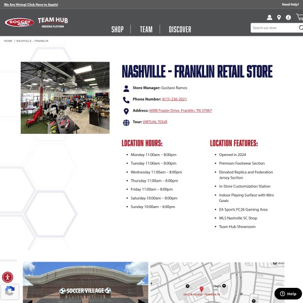Website screenshot for Soccer Village Nashville