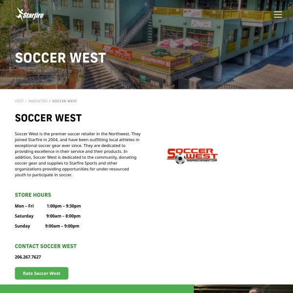Website screenshot for Soccer West Starfire Tukwila