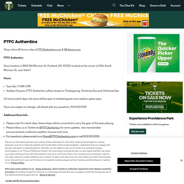 Website screenshot for PTFC Authentics Timbers Store Portland