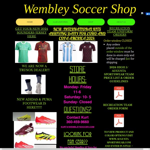 Website screenshot for Wembley Soccer Shop Olympia