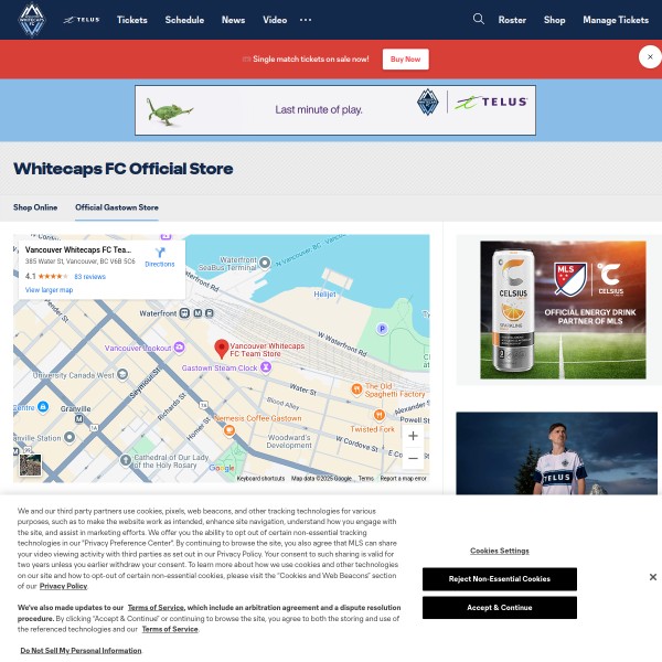 Website screenshot for Vancouver Whitecaps FC Team Store